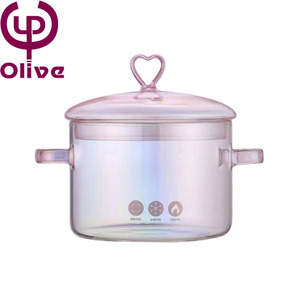 Couvercle de <span class=keywords><strong>pot</strong></span> de soupe binaural rose à double poignée à haute teneur en borosilicate pour gaz/électrique/céramique pour usage domestique ensemble de deux casseroles pour - Product Image 6