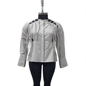Blusa de Popelina a Rayas para Mujer con Detalle de Borlas, Manga Larga, Cuello Redondo, Corte Regular, Estilo Minimalista, para Todas las Temporadas - Product Image 1