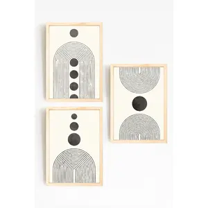 Ensemble de 3 tableaux muraux minimalistes encadrés avec des cadres en bois naturel, plusieurs tailles - Product Image 1