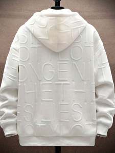 Veste à capuche zippée intégrale pour homme, doublée en peluche, avec imprimé lettres noir et blanc, style décontracté, idéale pour l'automne – Nouveauté Dropshipping - Product Image 2