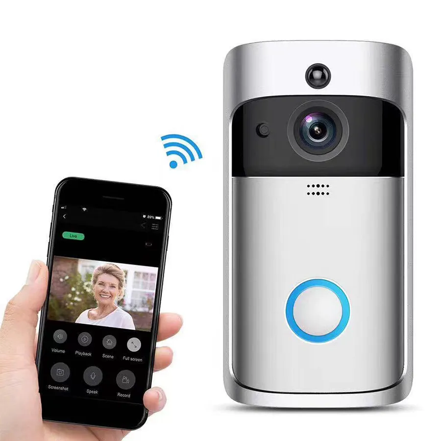 Wifi cerdas nirkabel, keamanan apartemen rumah cincin bel pintu Visual telepon V5 720p HD kamera interkom Video bel pintu
