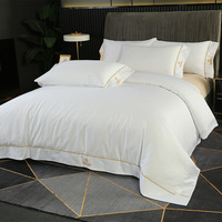 Parure de lit en coton satiné blanc pour hôtel, housse de couette et taies d'oreiller, drap plat à rebord de 5 cm, fournisseur en gros OEM ODM
