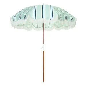 Роскошный портативный винтажный деревянный шест в стиле бохо на 8 футов, Холщовый желтый солнцезащитный зонтик с бахромой, пляжные зонтики с кисточками