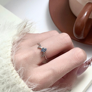 S925 Sterling Silver Antler <b>Ring</b> With Blue Stone Prong Setting For <b>Couple</b> Fashion Jewelry Gift - Product Image 3