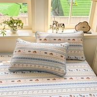 Parure de lit trois pièces en mousseline de soie double couche avec garnissage en coton 60 fils, design simple matelassé, pour la maison