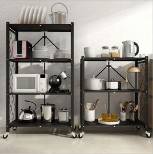 Manufacturer-Supplied Metal Folding <b>Kitchen</b> <b>Storage</b> <b>Rack</b> Floor-Standing Multi-Layer Modern Design Space-Saving Bathroom Food - Product Image 4