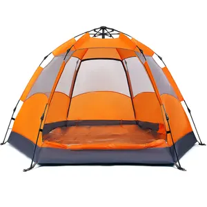 Barraca de acampamento hexagonal dupla automática para 3-4 pessoas, barraca de acampamento ao ar livre, à prova de chuva, praia, acampamento ao ar livre, atacado