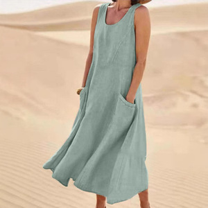 Abito estivo senza maniche da donna Fitspi con tasche a patta-abito da spiaggia Casual traspirante a girocollo - Product Image 1