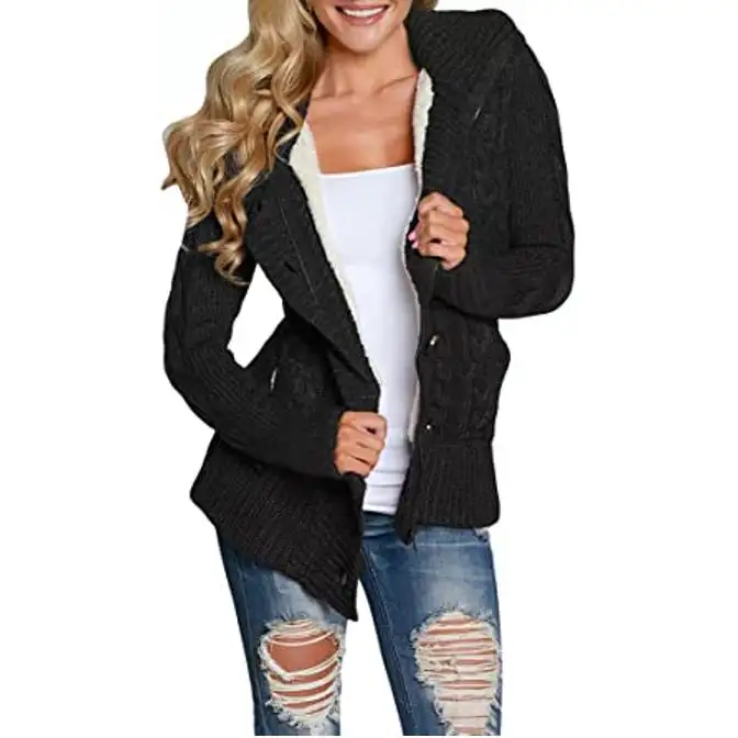 Hooded Long Sleeve Single Breasted Knitted Sweater Cardigan 2021 High Quality Women's Solid Autumn Computer Knitted Casual 50
