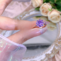 Bague tendance en cuivre à motif floral avec zircon multicolore pour femme, idéale pour les mariages et les soirées, bague ouverte