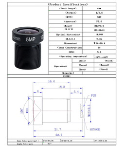 Lente de 1/2.7 Pulgadas y 4 mm F2.0 de 5 Megapíxeles para Cámaras de Seguridad Digitales de <span class=keywords><strong>Circuito</strong></span> Cerrado de Alta Definición - Product Image 2