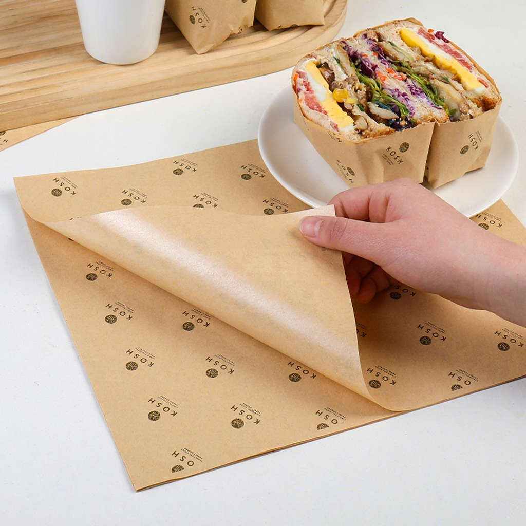 Custom Logo Printed Food Grade Biodegradable Recyclable GreaseProof PE Coated Single-Sided Hamburger Wrapping Packaging Paper