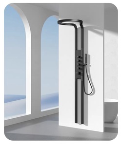 Juego de ducha negro mate frío y caliente montado en <span class=keywords><strong>la</strong></span> pared Grifo de ducha de baño <span class=keywords><strong>rotonda</strong></span> grande presurizado - Product Image 5