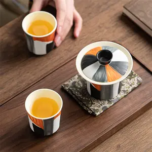 Harmony benzersiz çin el yapımı Kungfu çay bardağı 40 ml geleneksel Gaiwan seramik Gong Fu cha Saucer kapaklı fincan bardak