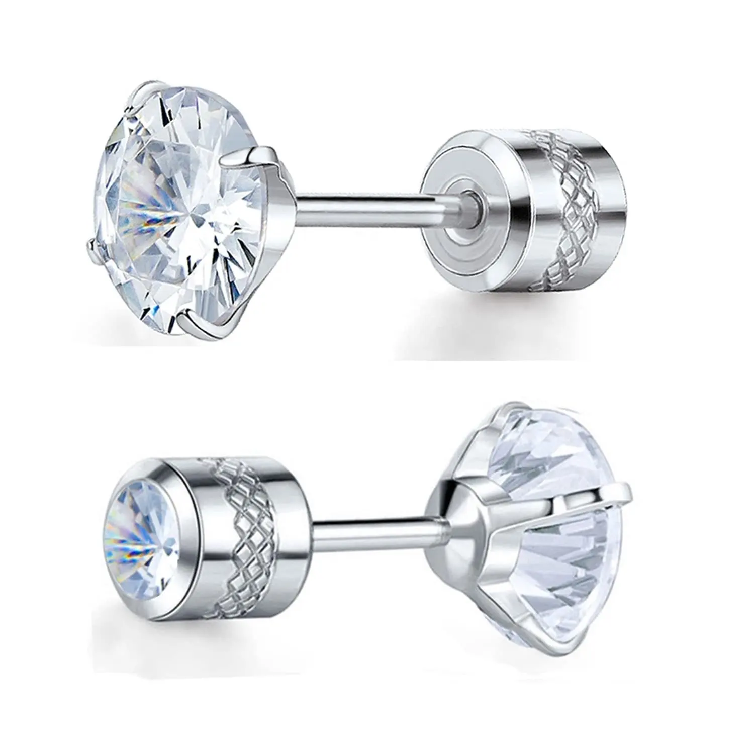 European and American fashion round zircon fine pin stud earrings stainless steel diamond four-prong stud earrings