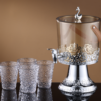Distributeur de boissons moderne en plastique 3,5L/5L avec robinet, seau à boissons 4 tasses, base élégante pour hôtels, traiteurs et événements