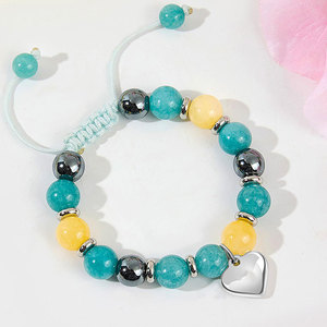 Natural Green Aventurine Black Stone Stainless Steel Heart-Shaped <b>Adjustable</b> <b>Bracelet</b> For Children And Women - Product Image 2