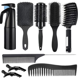 Professional 10Pcs Detangling Hair <b>Brush</b> Set with Spray <b>Bottle</b> Custom Logo Plastic Hair Clip Rat Tail Comb Edge <b>Brush</b> - Product Image 1