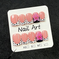 TSZS Faux Ongles à Presser 3D Fleur Faits Main Français Rose Courts avec Breloques Étoile de Mer Réutilisables pour Femmes
