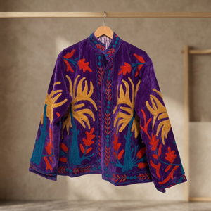 Chaqueta de terciopelo floral con cuello mandarín y manga larga para mujer, abrigo de otoño estilo Prairie Chic con diseño bordado a mano, proveedor mayorista B2B - Product Image 5