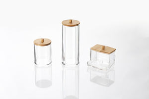 Scatola Portaoggetti in Acrilico PS dal Design Moderno con Coperchio in Bambù, Organizzatore per <span class=keywords><strong>Trucchi</strong></span> da Bagno, <span class=keywords><strong>Porta</strong></span> Dischetti di Cotone e Bastoncini, Rotondo 1-3L - Product Image 3