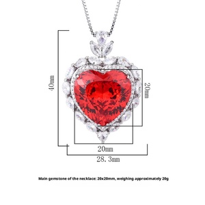 High Quality 20mm Heart Cut Red Cubic Zirconia Bird Nest Pendant Jewelry Eco-friendly <b>Copper</b> Red Hearts Necklace for Women Gift - Product Image 6