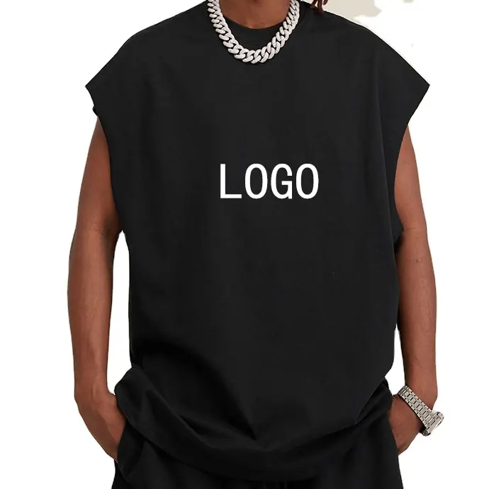 Streetwear özel Logo fanila spor egzersiz kolsuz t-shrit yelek erkek Stringer beyaz kolsuz tişört