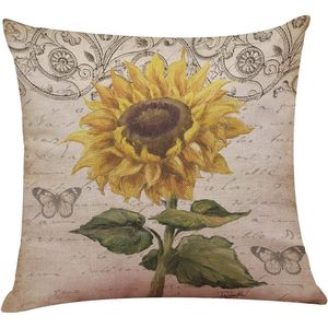Sunflower <b>Throw</b> Pillow <b>Cover</b> Square Linen Cotton Home Decor Cushion Case With Floral Pattern For <b>Sofa</b> Bedroom - Product Image 3