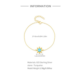 CANNER Nouveau Bracelet en Argent 925 Personnalisé avec Turquoise, Design Simple et Élégant, Bracelet à Perles Incrustées de Pierre Gemme Soleil pour Femme - Product Image 6