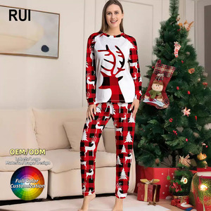 RUIQUWIN Custom Logo <b>Christmas</b> <b>Pajamas</b> Elastic Waist Winter OEM Low MOQ <b>Plus</b> <b>Size</b> <b>Matching</b> Family Set Deer Print Sleepwear - Product Image 1