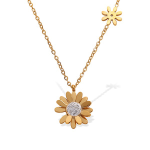 สร้อยคอเดซี่ไทเทเนียมสตีลสไตล์ยุโรปอเมริกัน ชุบทอง 18K ประดับเพชรแบบฝัง สร้อยสแตนเลส ของขวัญเครื่องประดับ - Product Image 5