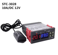 Thermostat numérique STC-3008 DC 12V avec deux sorties relais, avec sonde double pour refroidissement et chauffage, câble de 1 m