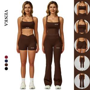 Conjunto Deportivo Femenino para <span class=keywords><strong>Gimnasio</strong></span>, Shorts de Cintura Alta con Corte en V, Leggings y Top Corto con Escote Cuadrado, Sujetador Deportivo, Camiseta sin Mangas para Entrenamiento y Yoga - Product Image 1