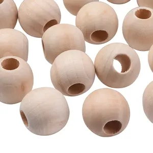 Pandahall 24mm Macrame Beads Unfinished Wood Natural Jewelry Round Wooden Beads for Car Seat Wooden Loose Bead Sports