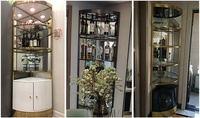 Meuble à vin moderne en métal triangulaire avec grand rangement en verre, buffet de luxe doré, table d'appoint, étagère de présentation