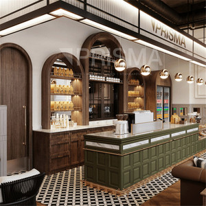 Sh15 chuyên nghiệp tùy chỉnh độc đáo bằng gỗ thương mại bia cà phê đồ nội thất quán cà phê hiện đại cửa hàng quầy bar trưng bày để bán - Product Image 6