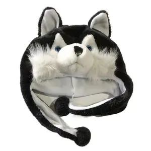 Gorro de animal de felpa personalizado, gorro de Lobo, gorros de Husky esponjosos, gorro de invierno de piel sintética para niños, gorros cálidos de cosplay, poliéster al por mayor