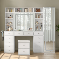 Vente en gros de coiffeuse moderne en MDF blanc pour le maquillage avec miroir LED et tiroirs de rangement