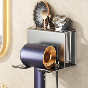 Estante de almacenamiento para secador de pelo montado en la pared, estante rectangular duradero para baño con soporte para secador eléctrico y accesorios - Product Image 3