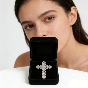 CUSTOM SILVER 10K/14K/18K GOLD PLATED LAB GROWN CVD DIAMOND CLASSIC ENGAGEMENT GIFT SWEATER <b>CHAIN</b> NECKLACE <b>CROSS</b> PENDANT - Product Image 4