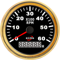 ECMS Tachometer Mesin Perahu Universal Baru dengan Penghitung Jam REV Counter 6000 RPM 9-32V 85mm