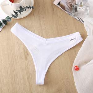 Sous-vêtements string en coton côtelé à taille basse et coupe en V sexy pour femmes D002 - Product Image 4