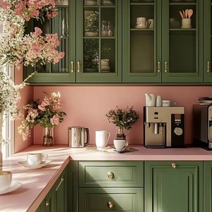 <span class=keywords><strong>Cucina</strong></span> Componibile in Legno Compensato Verde <span class=keywords><strong>Vintage</strong></span> a Forma di L, Personalizzabile per Spazi Indipendenti, Produzione Diretta - Product Image 1