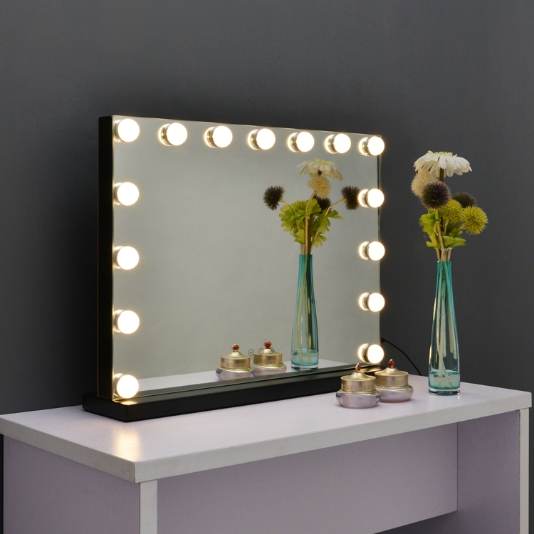 Оптовая продажа, большие черные голливудские светодиодные лампы для туалетного столика, зеркало для макияжа с подсветкой, зеркало для туалетного столика с диммером