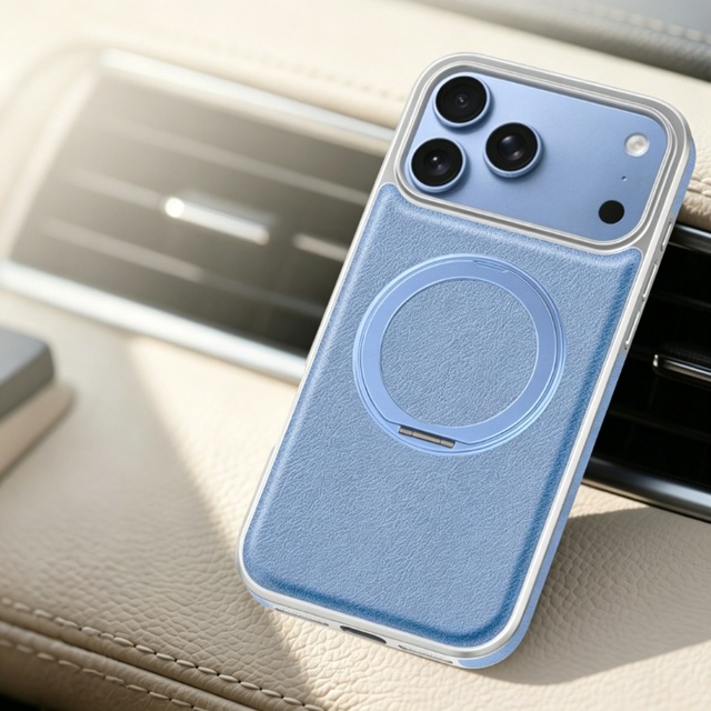 C0386 360° Rotating Stand Litchi Leather Texture Magnetic Phone Case for iPhone 16 17 Air 15 Pro 14 13 Pro Max 12 11 18