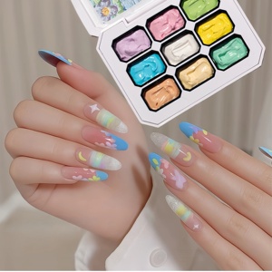ยาทาเล็บสีมาการอง 9 สี - เจลทาเล็บสีฮิต ใช้สำหรับเพ้นท์ลายแบบสีน้ำมันและไล่สีด้วยเจลยูวี/แอลอีดี สำหรับทำเล็บด้วยตัวเอง คุณภาพระดับซาลอน - Product Image 1