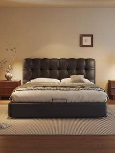 Moderne élégant Caramel nuage guimauve forme en cuir véritable bois massif en acier inoxydable chambre hôtel multi-taille lit de rangement - Product Image 4