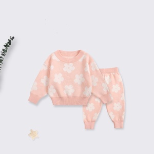 Bộ đồ thu đông cho bé sơ sinh, chất liệu cotton, áo len dệt kim họa tiết hoa, quần, bộ 2 món, quần áo dệt kim cho bé gái - Product Image 1