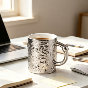 Tazza da Caffè in Ceramica con Rilievo di Crateri Lunari, Tazza in Porcellana con Texture Planetaria 3D Metallizzata per Uso Quotidiano - Product Image 4