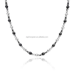 Zhongwen tarnish free premium stainless steel silver and black beaded chain necklace for man